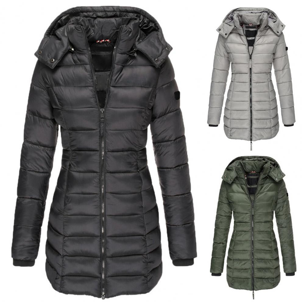 Veste longue matelassée oversize à capuche pour femme, Manteau d'hiver coupe-vent et déperlant