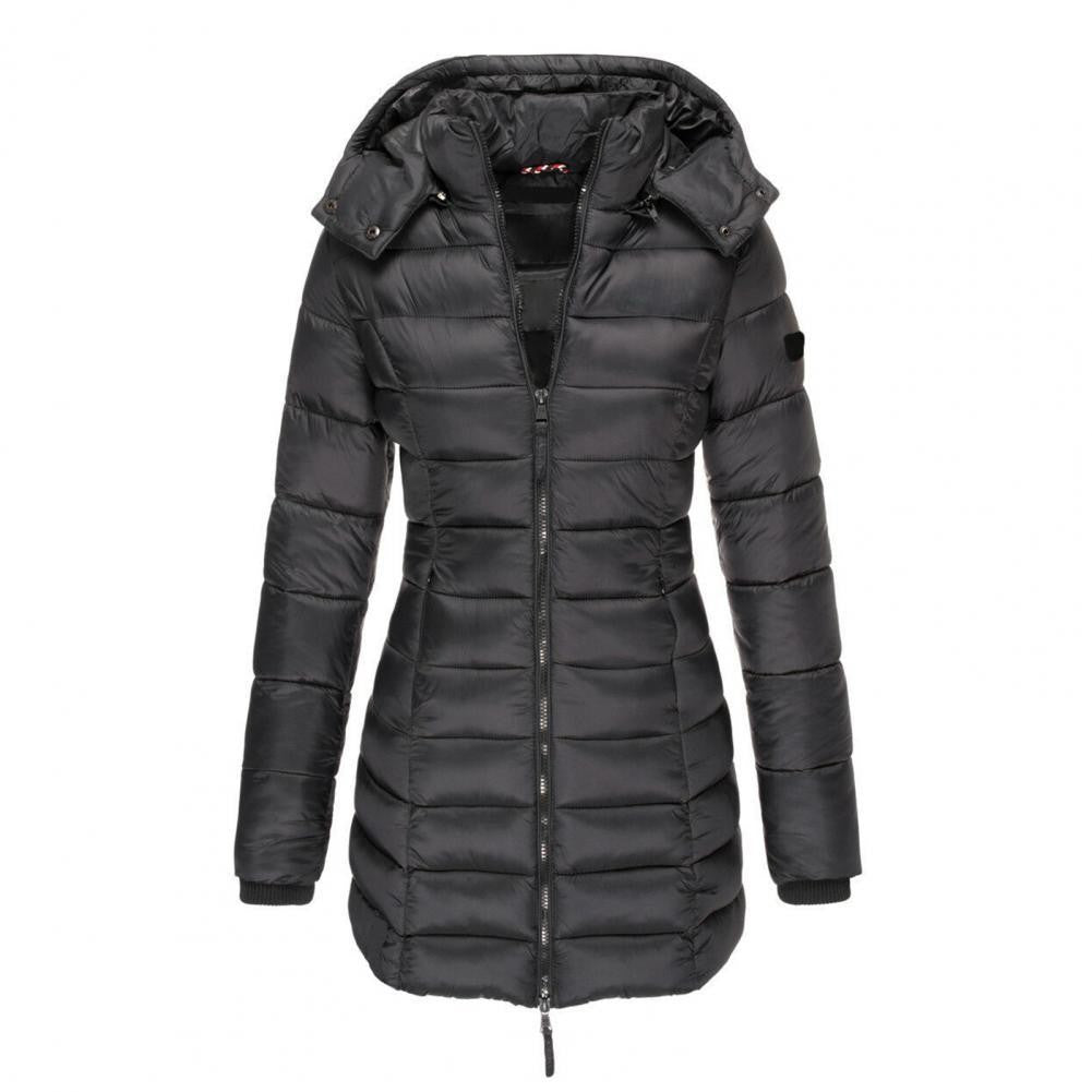 Veste longue matelassée oversize à capuche pour femme, Manteau d'hiver coupe-vent et déperlant