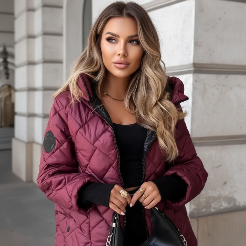 Veste matelassée à capuche pour femme, Doudoune d'hiver