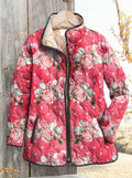 Veste matelassée fleurie pour femme à col montant et boutons pression
