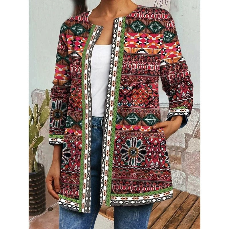 Veste matelassée imprimée à devant ouvert pour femme, façon artisanale