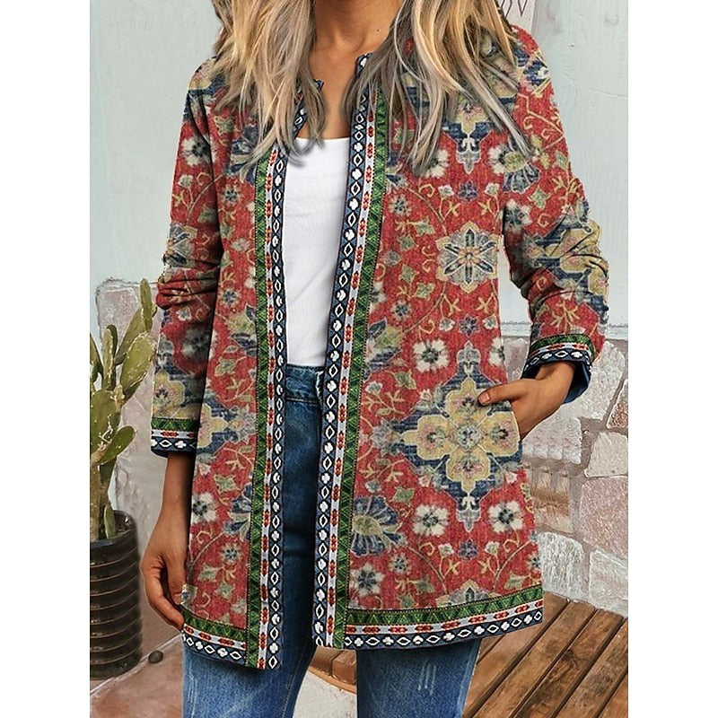 Veste matelassée imprimée à devant ouvert pour femme, façon artisanale