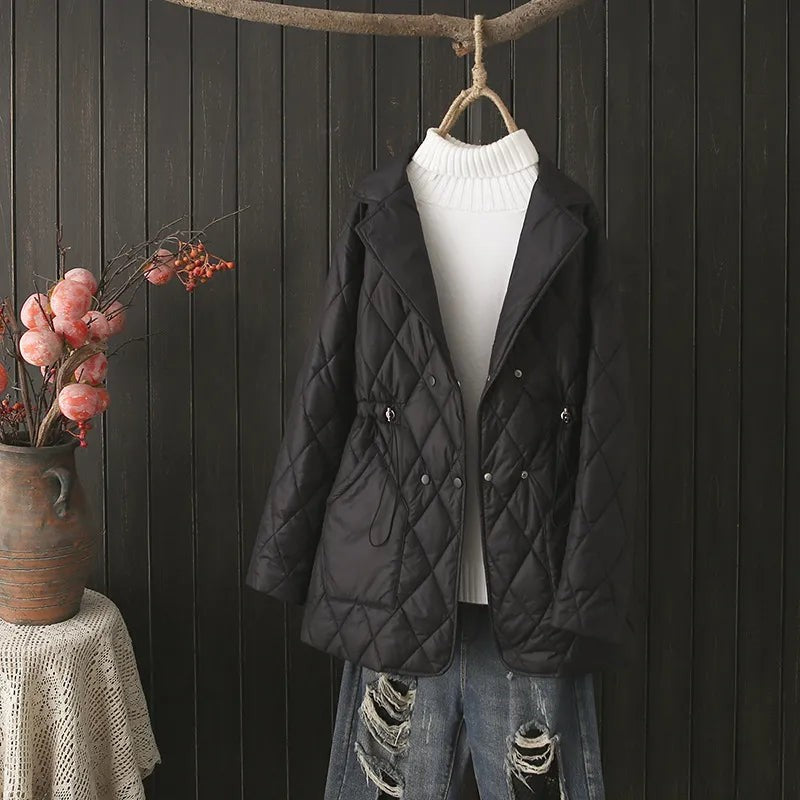 Veste matelassée imprimée grande taille à motif de feuilles d'automne pour femme, pour silhouette ronde