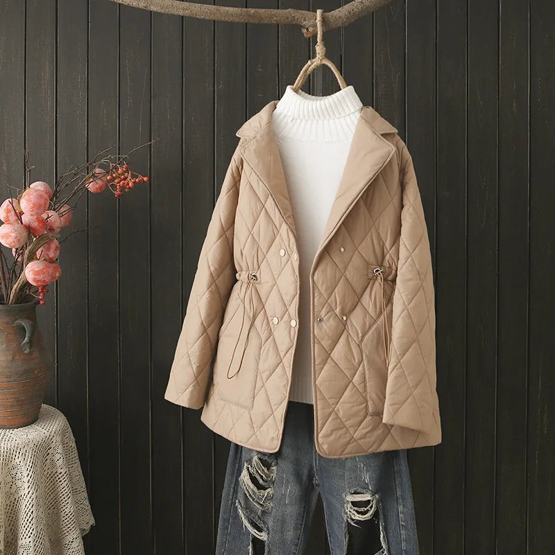 Veste matelassée imprimée grande taille à motif de feuilles d'automne pour femme, pour silhouette ronde