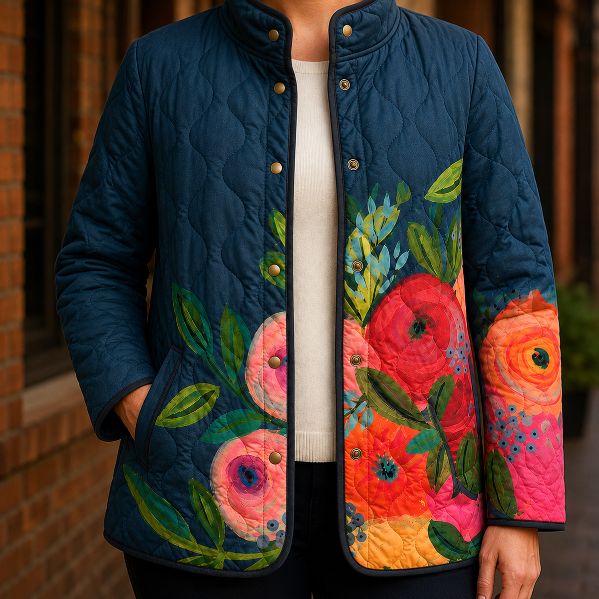 Veste matelassée imprimée pour femme, Motifs floraux