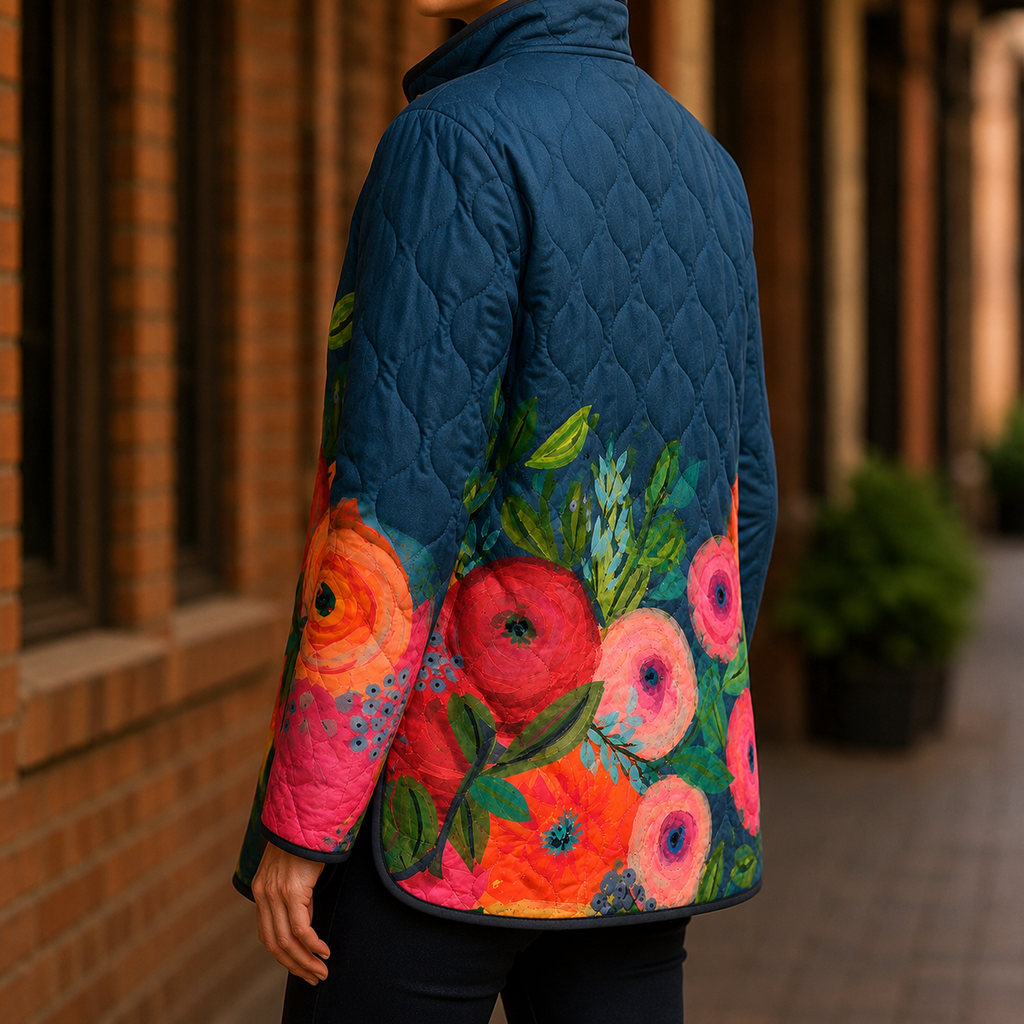 Veste matelassée imprimée pour femme, Motifs floraux