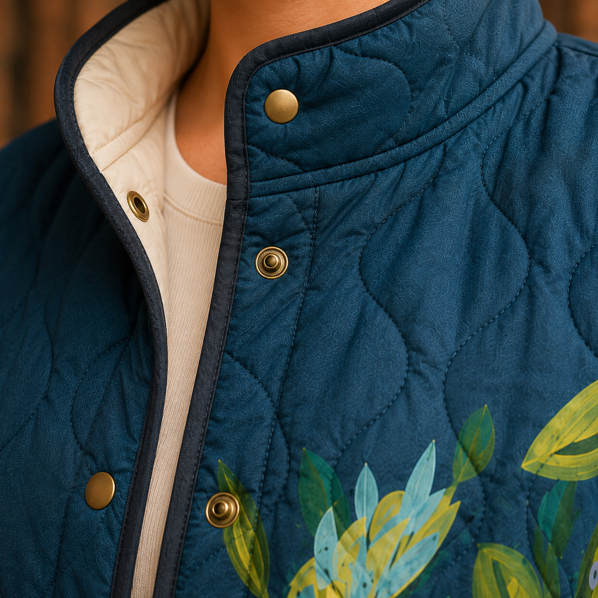 Veste matelassée imprimée pour femme, Motifs floraux