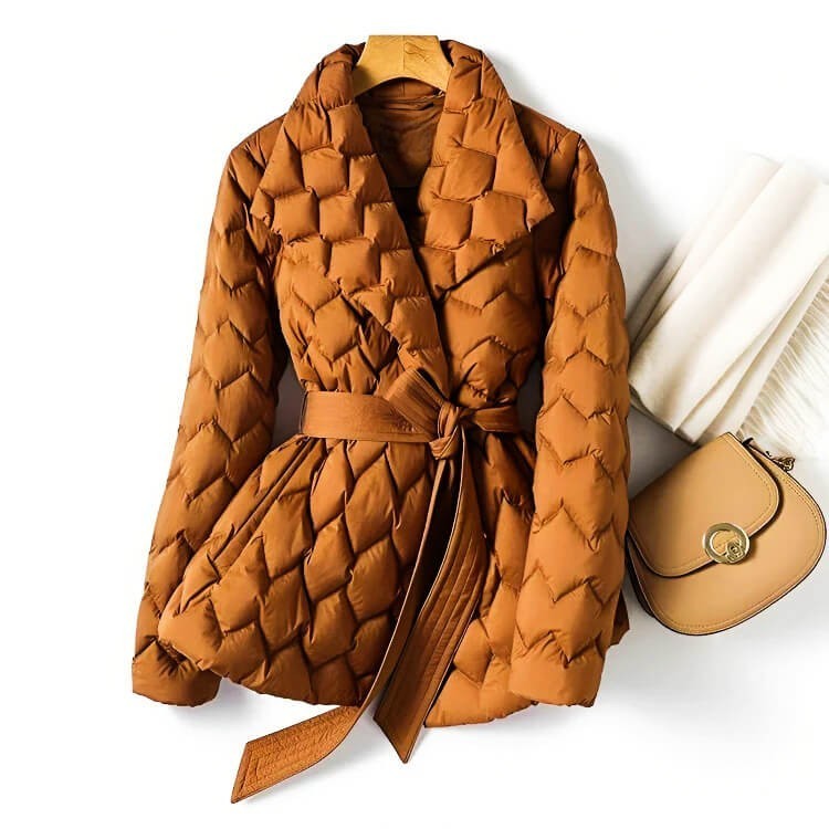 Veste matelassée pour femme avec ceinture à nouer, Matelassage à motif d'ondes