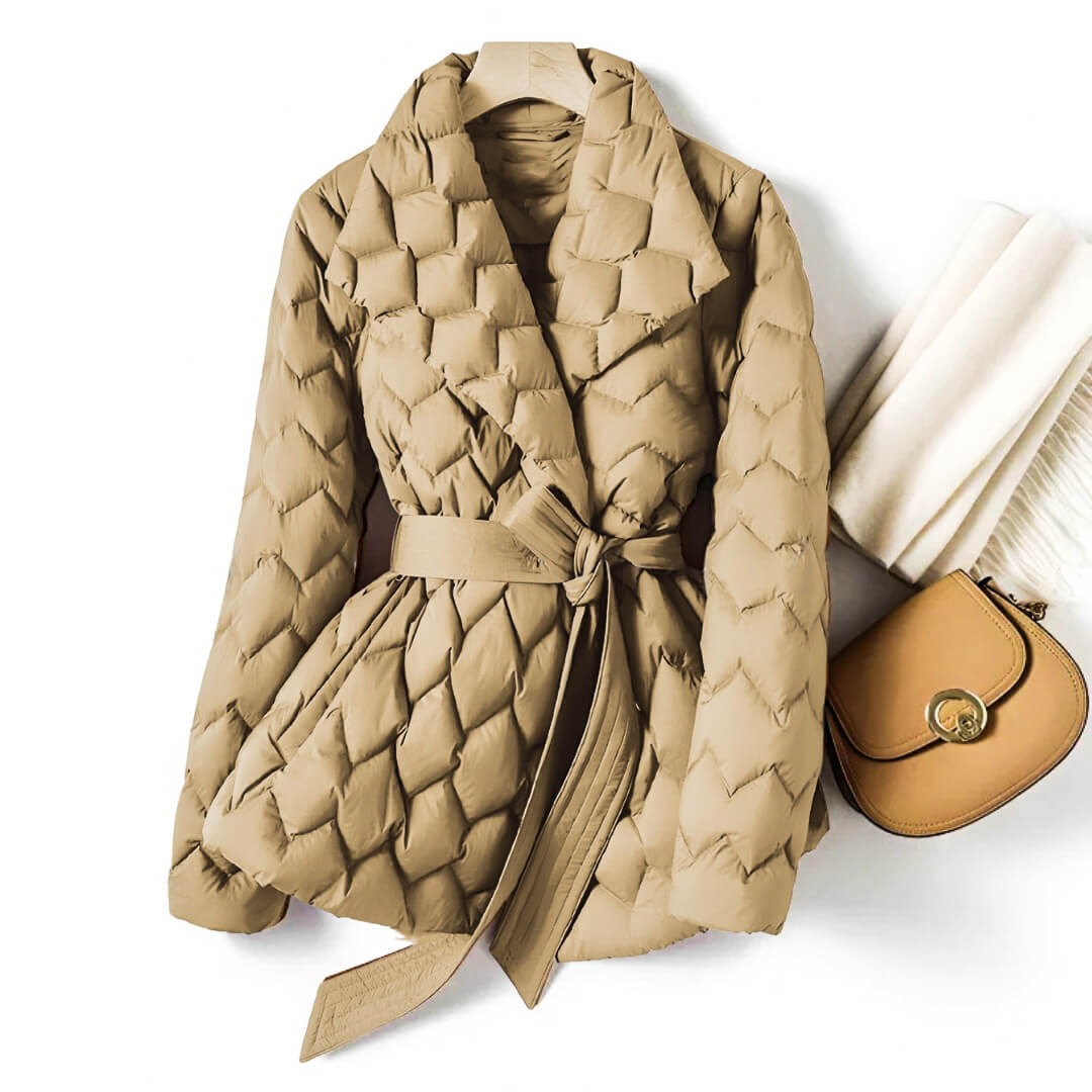 Veste matelassée pour femme avec ceinture à nouer, Matelassage à motif d'ondes