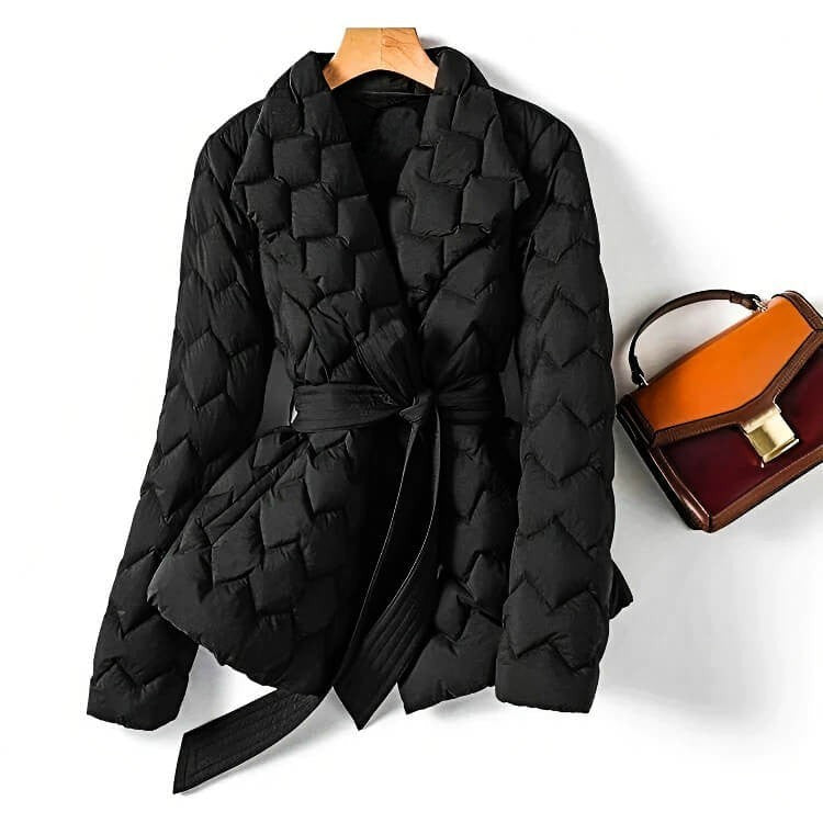 Veste matelassée pour femme avec ceinture à nouer, Matelassage à motif d'ondes