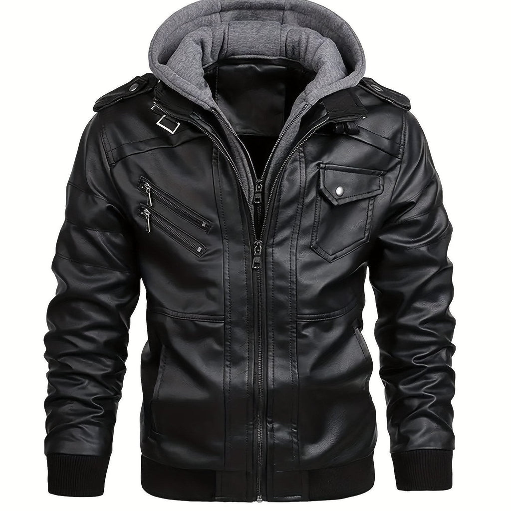 Veste motard en simili cuir à capuche pour homme