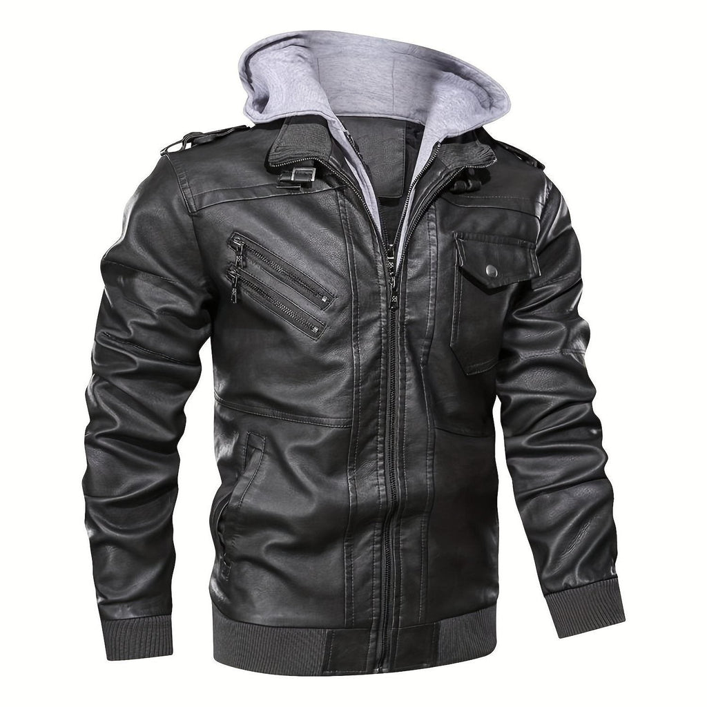 Veste motard en simili cuir à capuche pour homme
