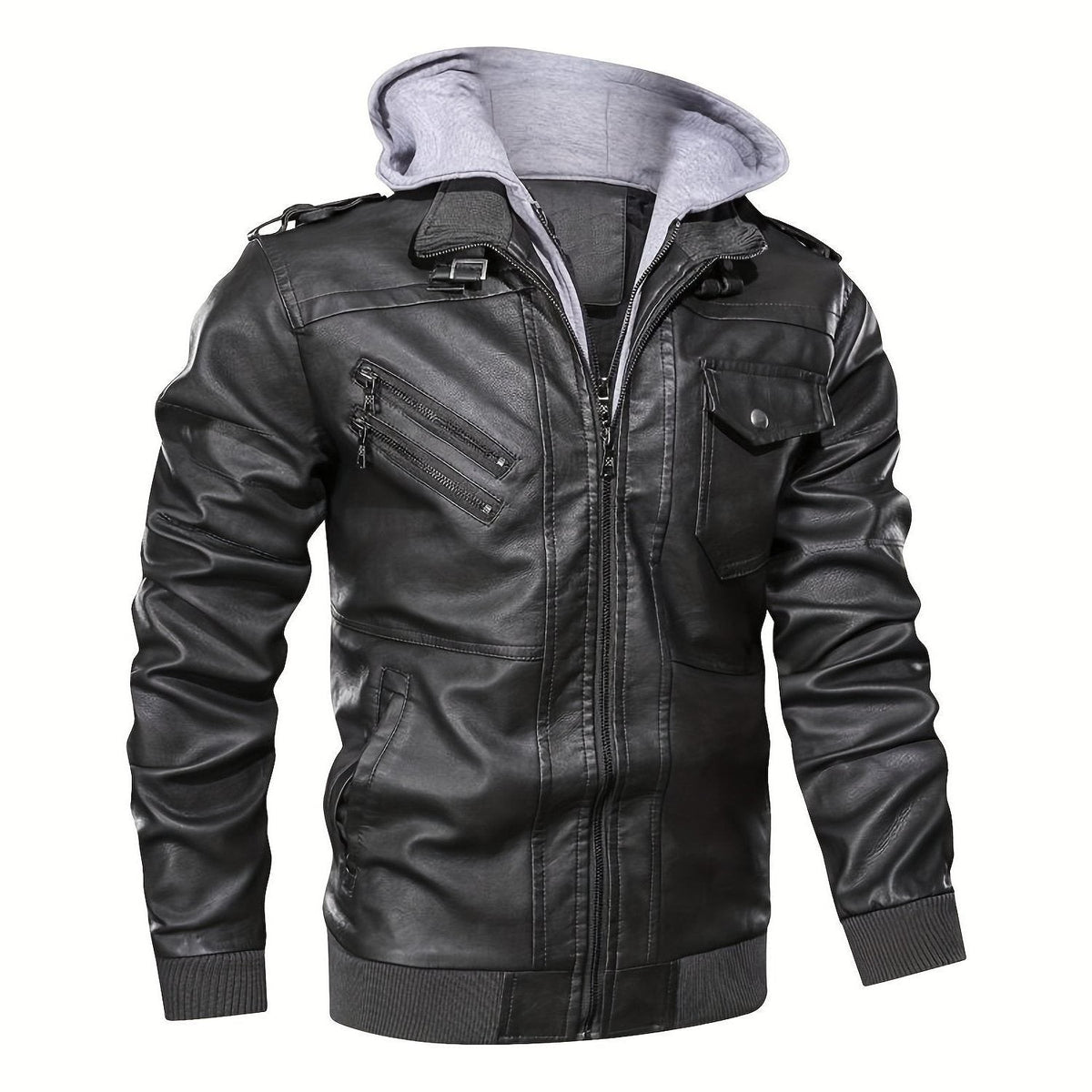 Veste motard en simili cuir à capuche pour homme