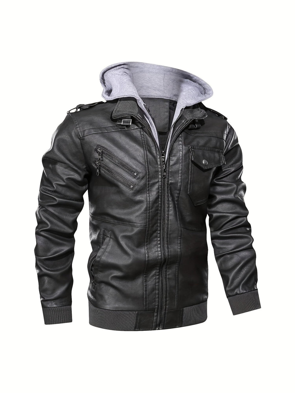 Veste motard en simili cuir à capuche pour homme