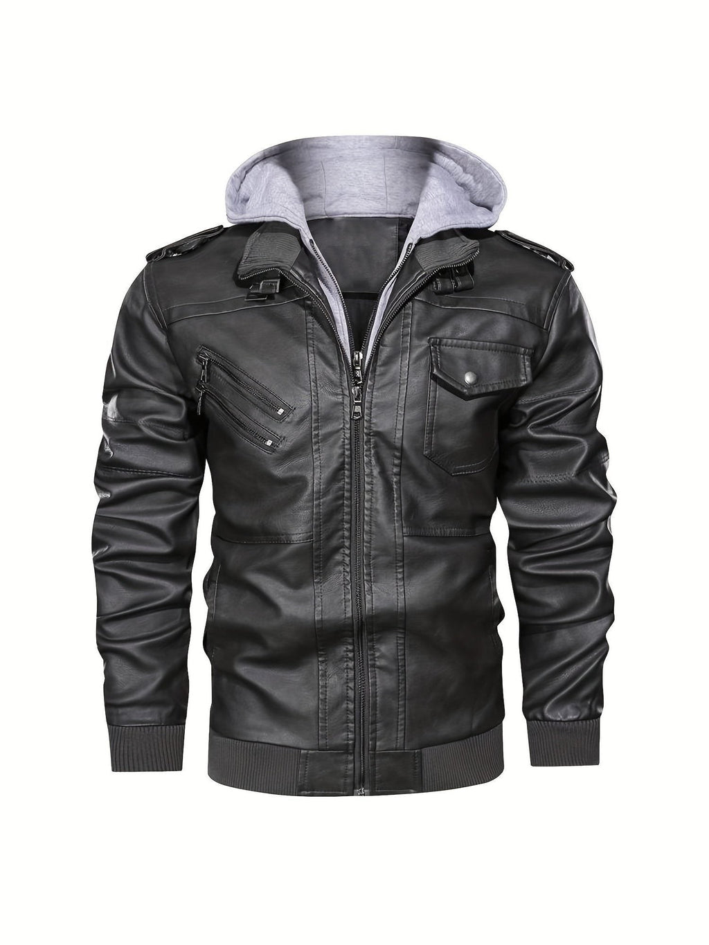 Veste motard en simili cuir à capuche pour homme