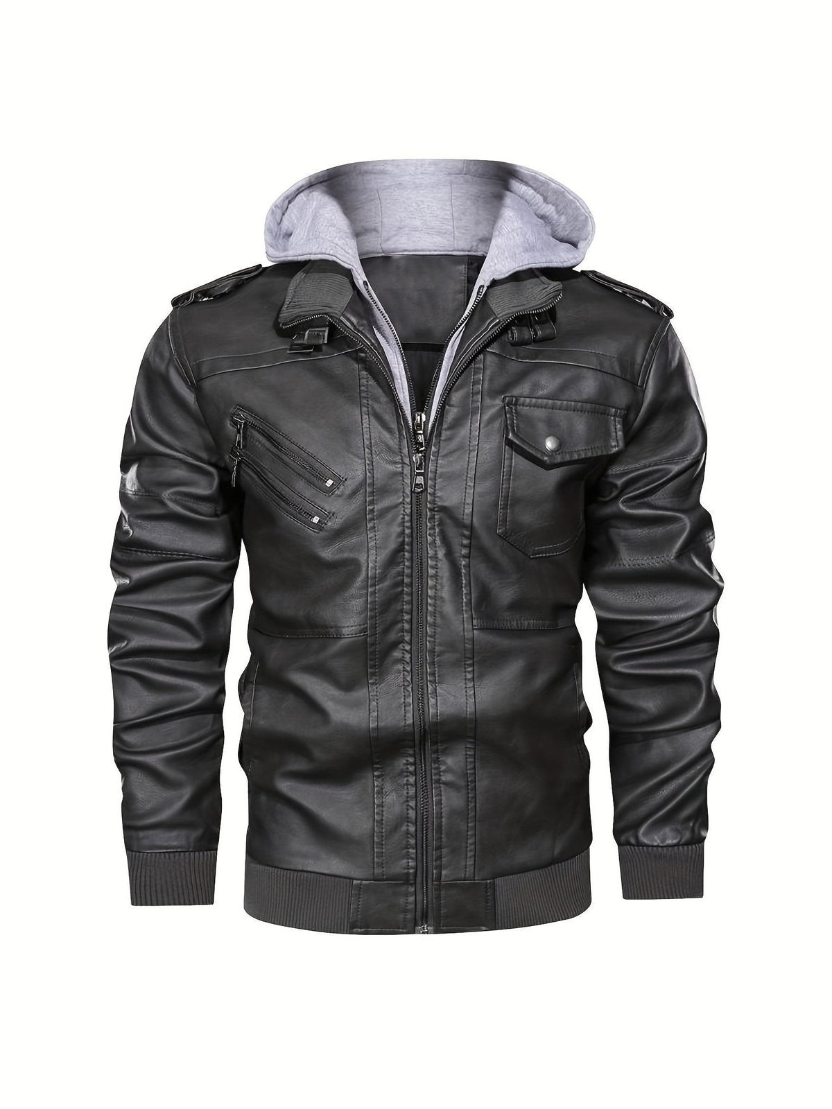 Veste motard en simili cuir à capuche pour homme