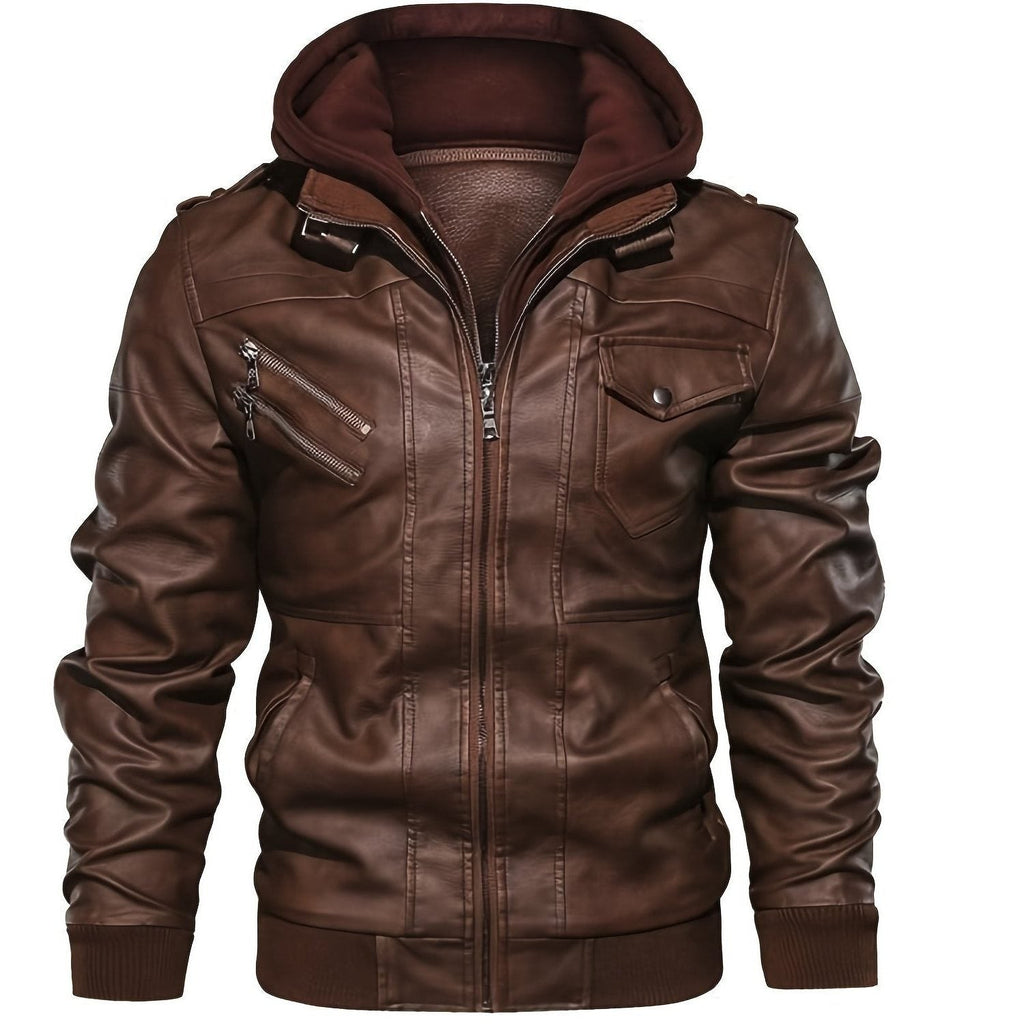 Veste motard en simili cuir à capuche pour homme