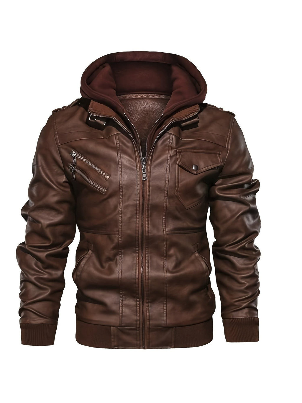 Veste motard en simili cuir à capuche pour homme