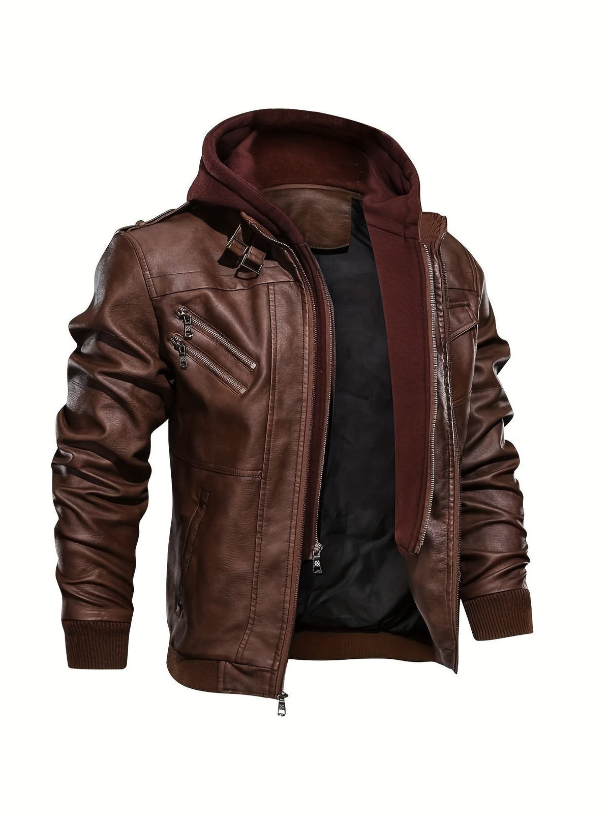 Veste motard en simili cuir à capuche pour homme