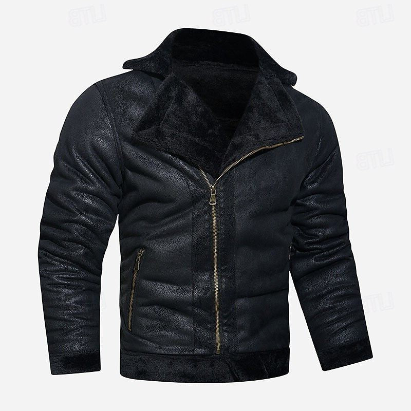Veste motard en simili cuir pour homme, doublure en fausse fourrure