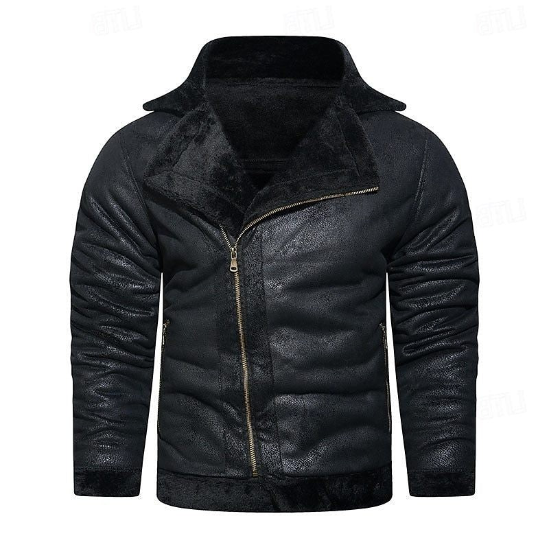 Veste motard en simili cuir pour homme, doublure en fausse fourrure