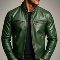 Veste motard homme en simili cuir à zip asymétrique et col à pression
