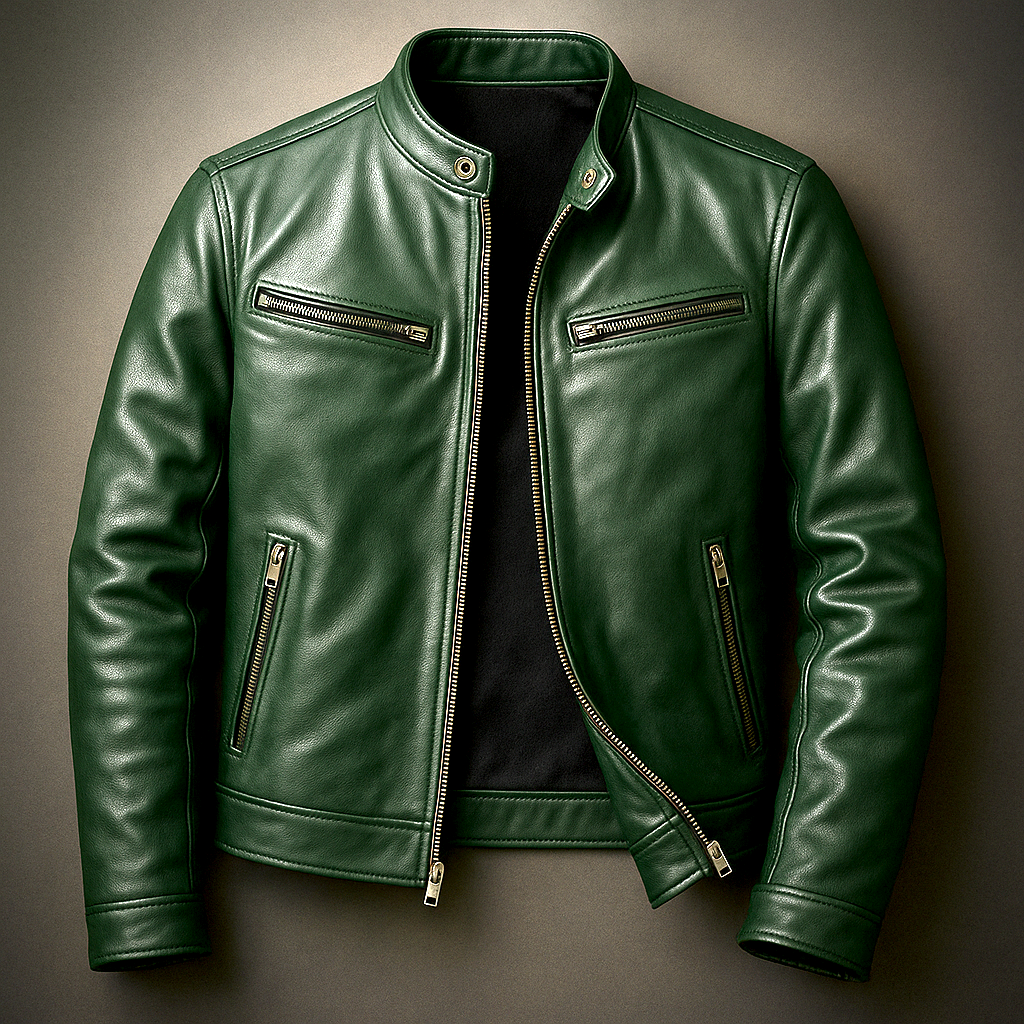 Veste motard homme en simili cuir à zip asymétrique et col à pression