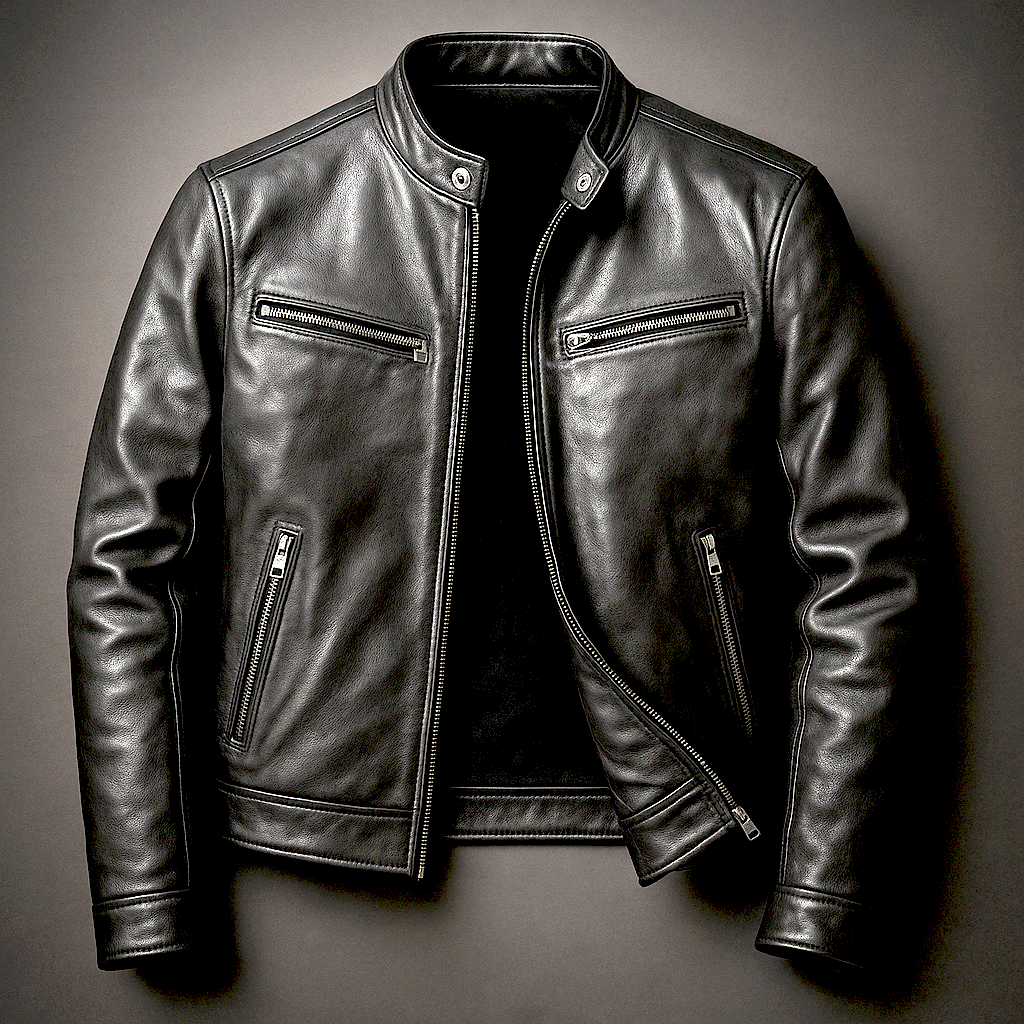 Veste motard homme en simili cuir à zip asymétrique et col à pression