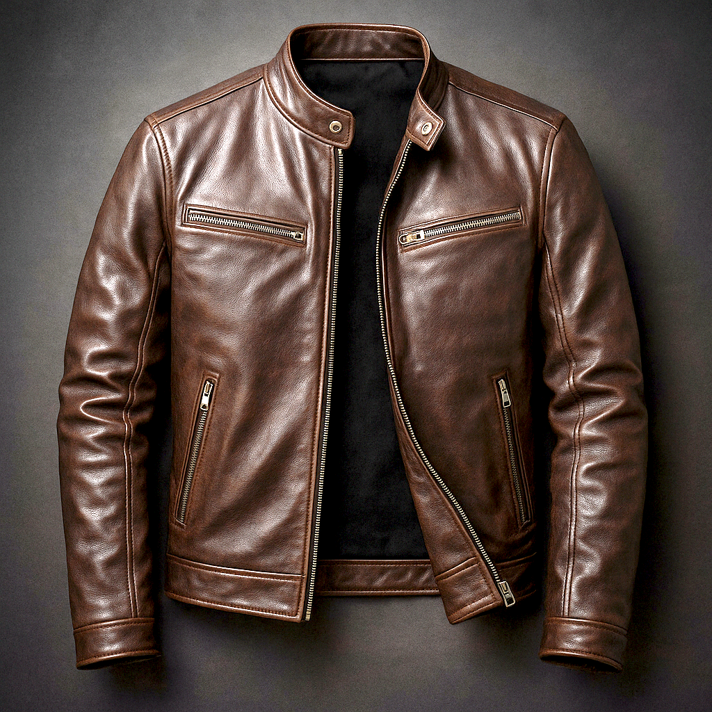 Veste motard homme en simili cuir à zip asymétrique et col à pression