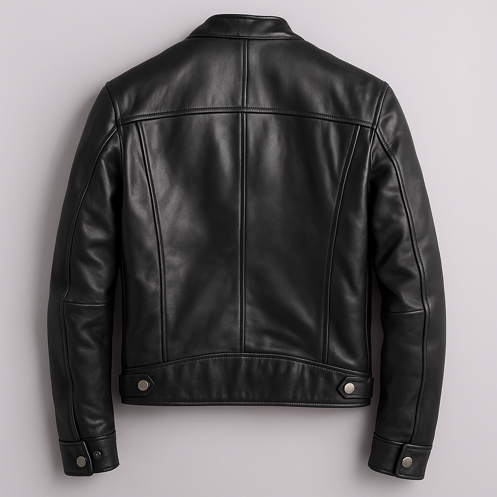 Veste motard homme en simili cuir à zip asymétrique et col à pression
