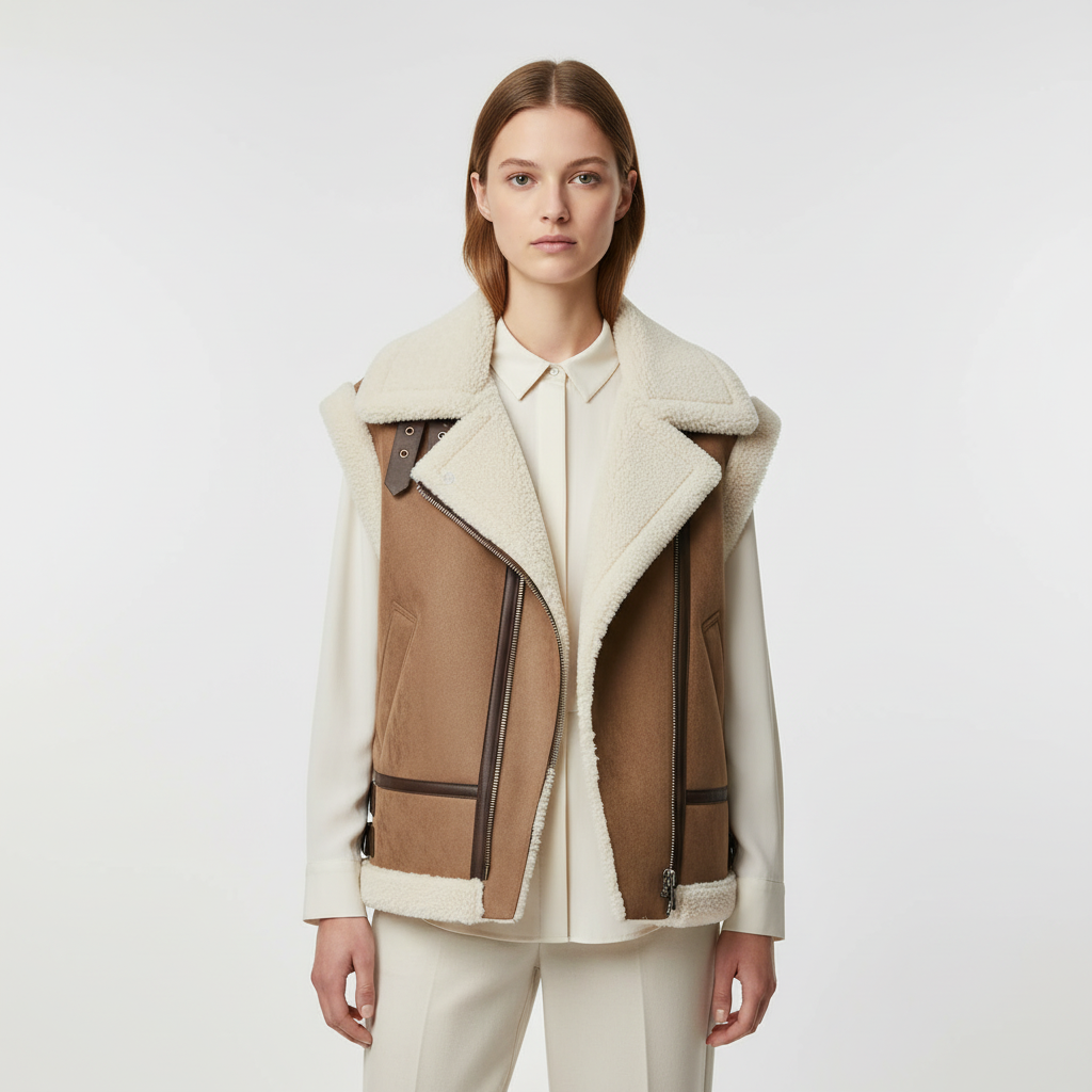 Veste sans manche femme en tissu peluche - veste d'automne confortable