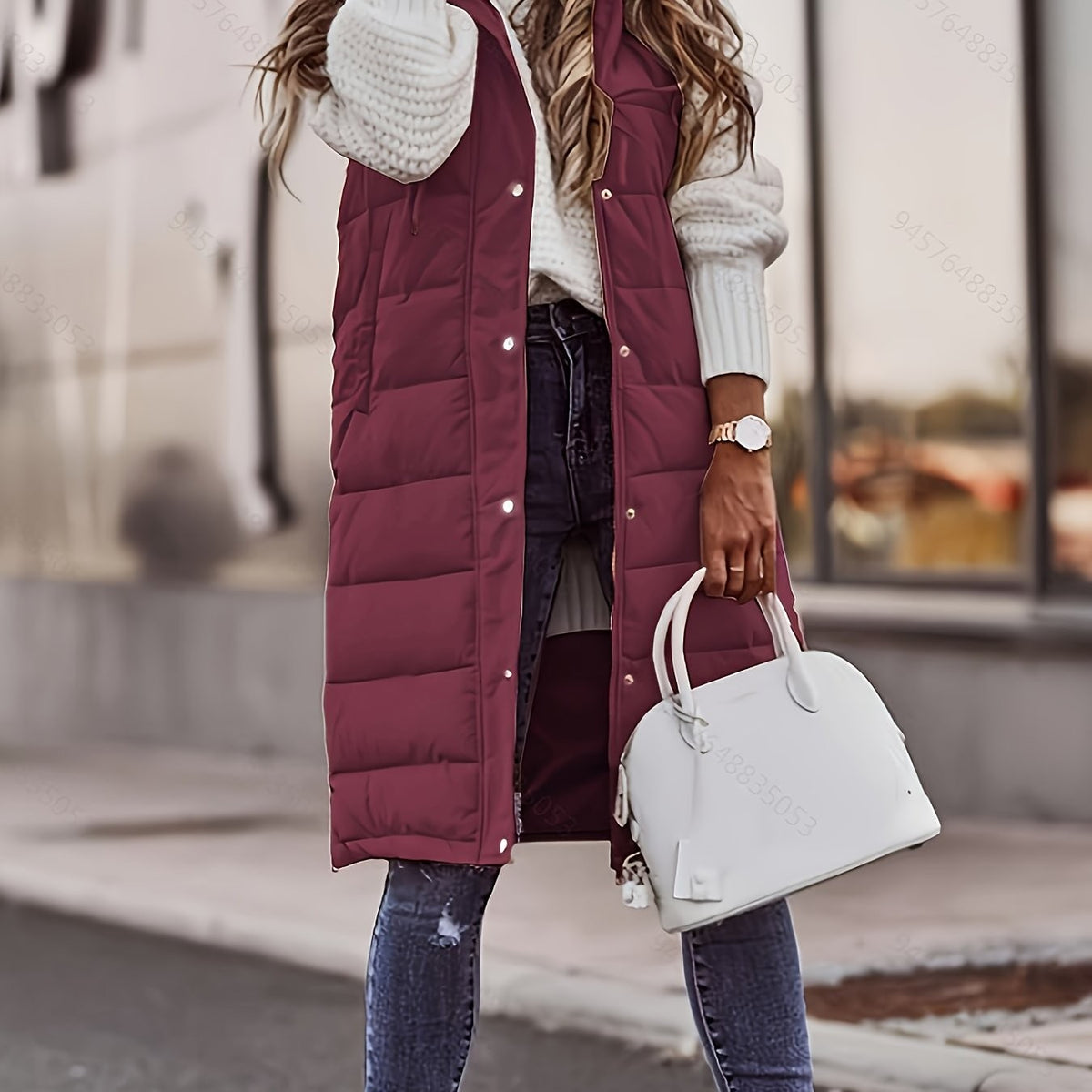 Veste sans manche femme longue à capuche matelassée