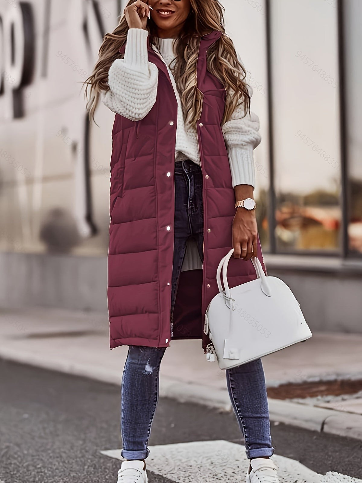 Veste sans manche femme longue à capuche matelassée
