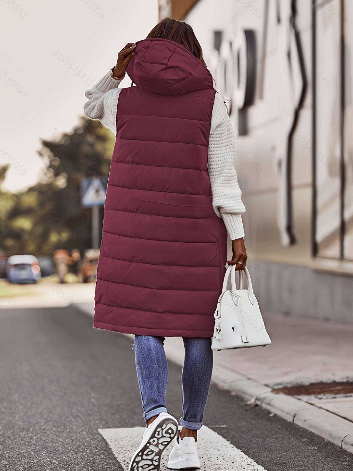 Veste sans manche femme longue à capuche matelassée