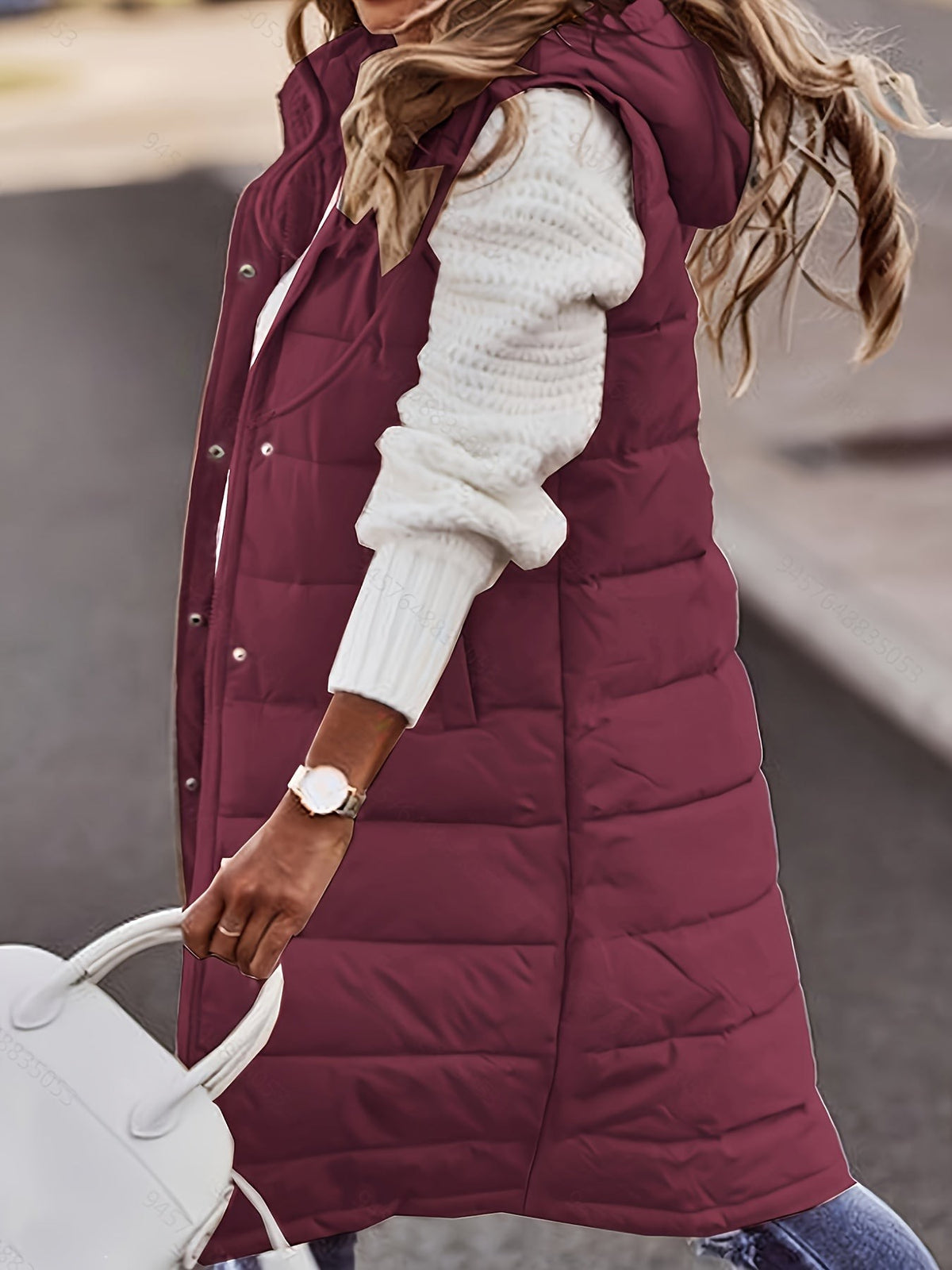 Veste sans manche femme longue à capuche matelassée