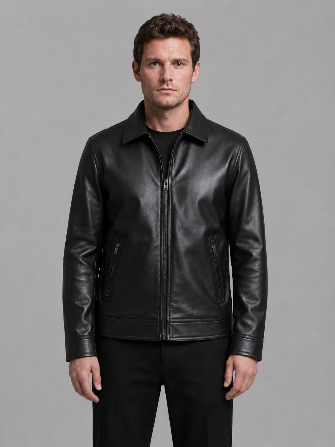 Veste vintage pour homme aspect cuir avec poches zippées