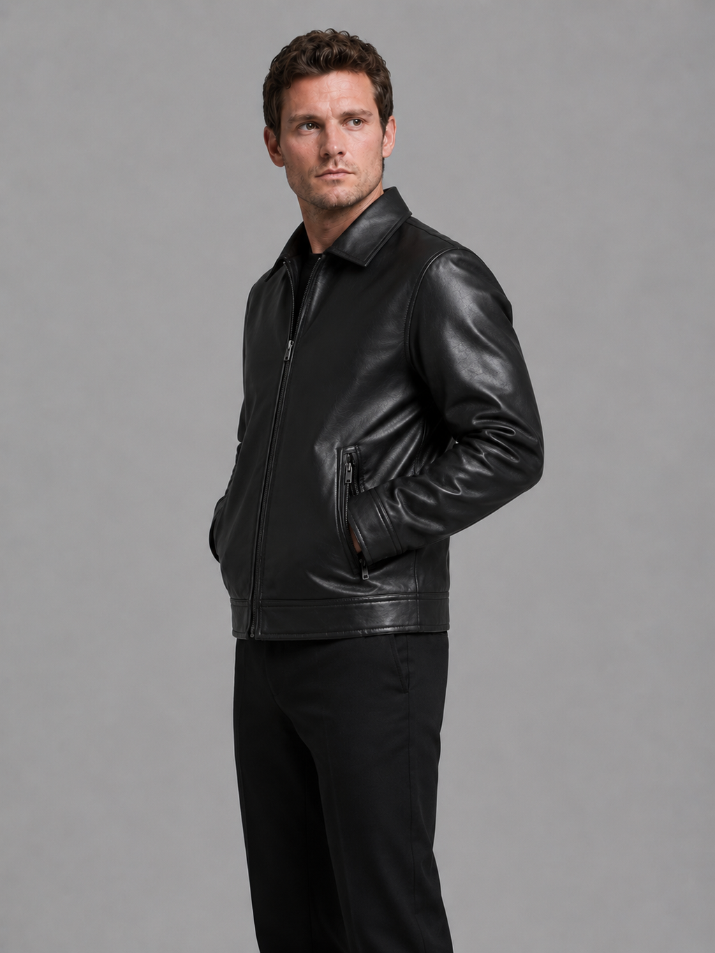 Veste vintage pour homme aspect cuir avec poches zippées